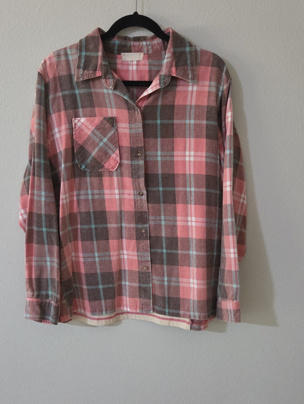 Altar'd State Pink and Brown Plaid Button-Down Shirt